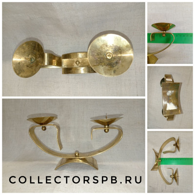 Подсвечник на две свечи. "Модерн", "Ассиметрия". Латунь (бронза). СССР.