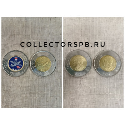 Две Монеты Канада 2 доллара 2024 год. 100 лет Королевским военно-воздушным силам Канады. Цветная и простая. Биметалл. Две Монеты Канада 2 доллара 2024 год. 100 лет Королевским военно-воздушным силам Канады. Цветная и простая. Биметалл.