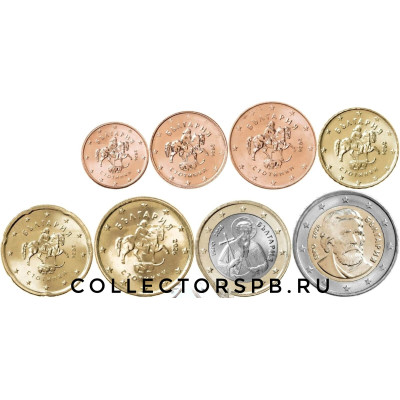 Болгария - первый выпуск евро!!! Полный годовой набор евро монет  (8 шт.) номиналом 1, 2, 5, 10, 20 и 50 евроцентов, 1 и 2 евро.