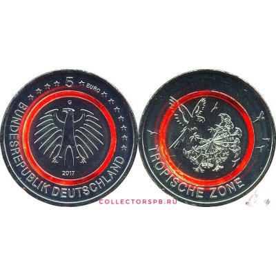 Монета 5 евро 2017 год. Германия. Тропическая зона. 