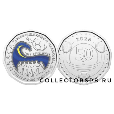 Монета 50 центов 2026 год. Кюрасао. Голубая волна (Отбор национальной сборной на ЧМ по футболу 2026).
