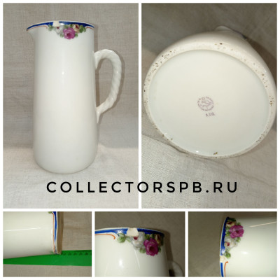 Кувшин. Фарфор СССР. Фабрика имени газеты Правда. Дулево. 1927 - 1932 гг.  Деколь с подрисовкой.