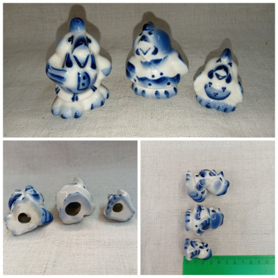 Статуэтки "Семья Петухов". Фарфор. Гжель.