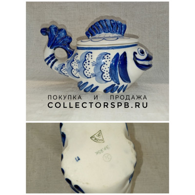 Шкатулка "Рыба". Фарфор СССР. Гжель. В отличном состоянии.