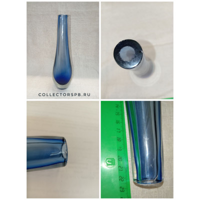 Ваза для одного цветка. Синее Стекло. СССР. Гутная техника. Высота: 22,5 см.