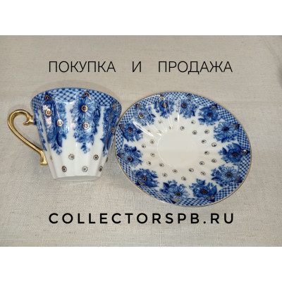 Чайная пара (чашка и блюдце). Фарфор ЛФЗ СССР. Позолота. 