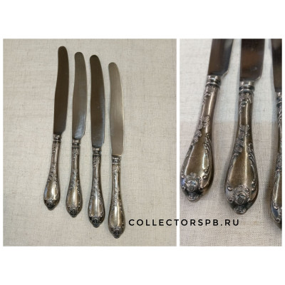 Ножи столовые 4 штуки. СССР. Мельхиор, посеребрение. 