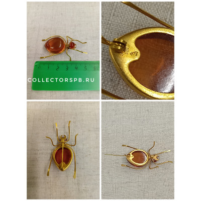Брошь, брошка Паук (муравей). Янтарь. 2ЯК. СССР. 