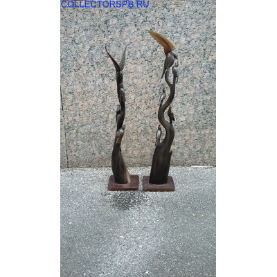 Парные скульптуры "Птицы".  Высота: 51 и 47,5 см. Рог. 
