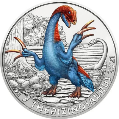 Монета 3 евро 2021 год. Австрия. Динозавры. СЕРЕБРО. 