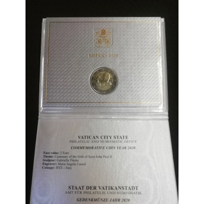 Монета 2 евро 2020. Ватикан. Папа Иоанн Павел II. В буклете.