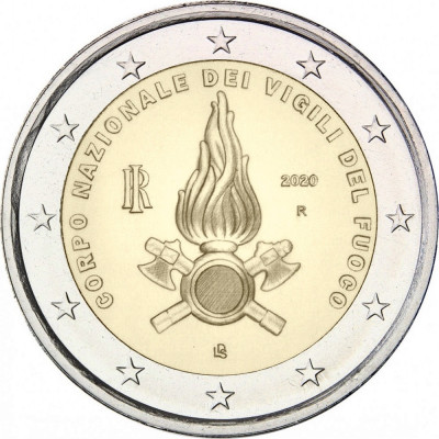 Монета 2 евро 2020 год. Италия. "Национальный корпус пожарных Италии".