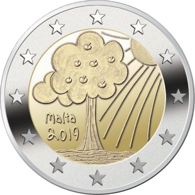 Монета 2 евро 2019 год. Мальта. Природа и окружающая среда.