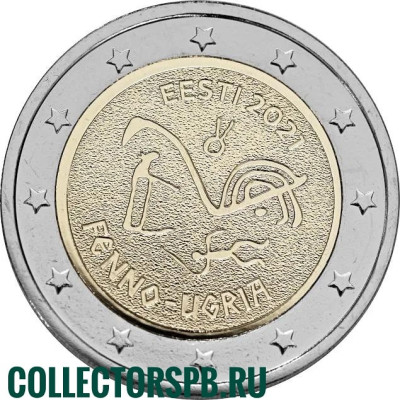 Монета 2 евро 2021 год. Эстония. Финно-угорские народы. 