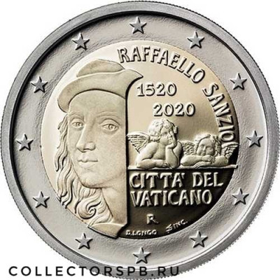 Монета 2 евро 2020 год. Ватикан. 500 лет со дня смерти художника Рафаэля. 
