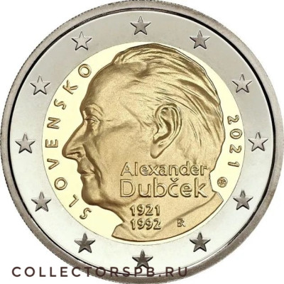 Монета 2 евро 2021 год. Словакия. Дубчек. 