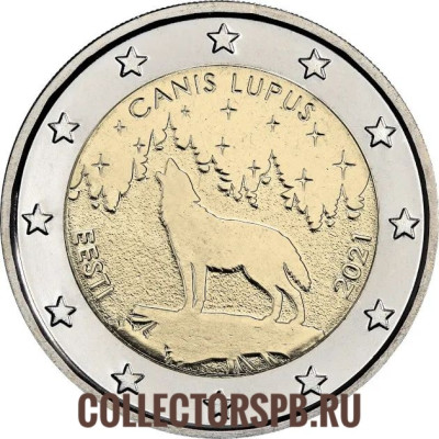 Монета 2 евро 2021 год. Эстония. Волк. 