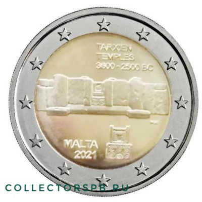 Монета 2 евро 2021 год. Мальта. Таршиенский храмовый комплекс. 
