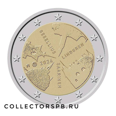 Монета 2 евро 2024 год. Финляндия. Архитектура. Геселлиус-Линдгрен-Сааринен.  Монета 2 евро 2024 год. Финляндия. Архитектура. Геселлиус-Линдгрен-Сааринен.