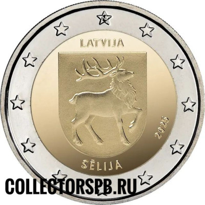 Монета 2 евро 2025 год. Латвия. Селия.  Монета 2 евро 2025 год. Латвия. Селия.