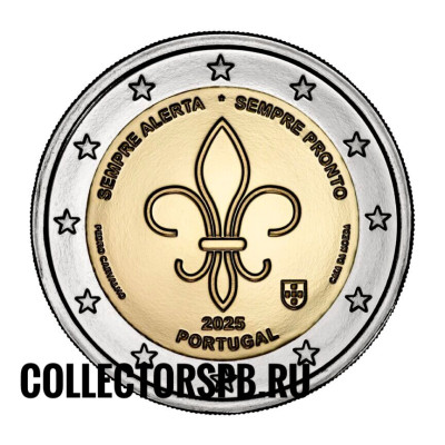 Монета 2 евро 2025 год. Португалия. Международное скаутское и молодежное движение.  Монета 2 евро 2025 год. Португалия. Международное скаутское и молодежное движение.