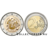 Монета.  2 евро 2025 год. Словения. 100 лет со дня рождения словенского мультипликатора и иллюстратора Мики Мустера.