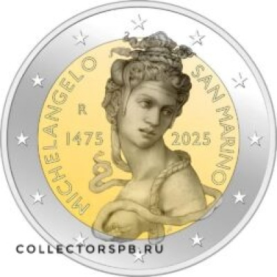 Монета 2 евро 2025 год. Сан-Марино. 550 лет со дня рождения Микеланджело. 