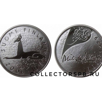 Монета 10 евро 2008 г. Мика Валтари. Финляндия. Серебро. 