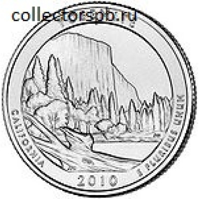 Монета 25 центов 2010 года. США. Из серии "Национальные парки". № 3. "Йосемитский Национальный парк".