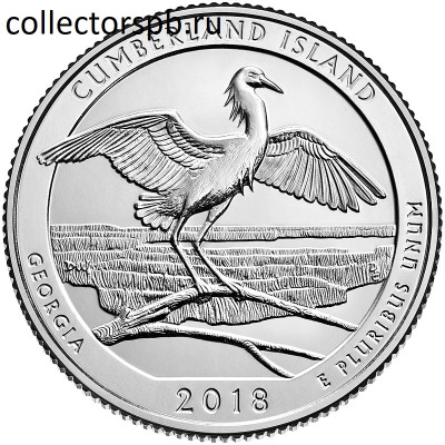 Монета 25 центов 2019 года. США из серии "Национальные парки". № 44 "Национальное побережье острова Кумберленд. Джорджия".