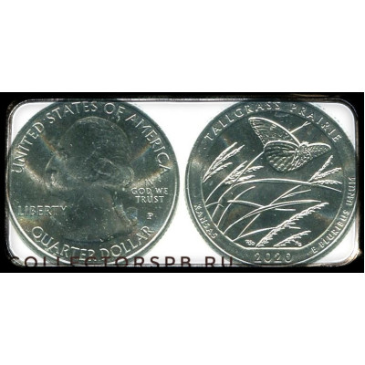 Монета 25 центов 2020 год. США. (*55) "Канзас. Толлграсс-Прери". 