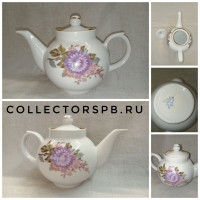 Заварочный чайник. Фарфор Дулево СССР. 1988 год. Деколь. Позолота. 