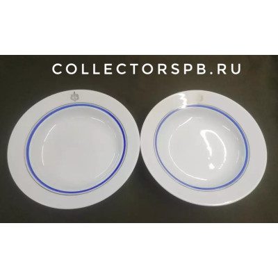 Две глубоких для супа тарелки "ВМФ СССР". Фарфор Дулево СССР.