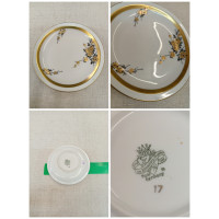 Блюдце, розетка из сервиза "Золотые розочки". Jlmenau. Германия. 1934-49 гг. Деколь с подрисовкой.  D: 11 см.