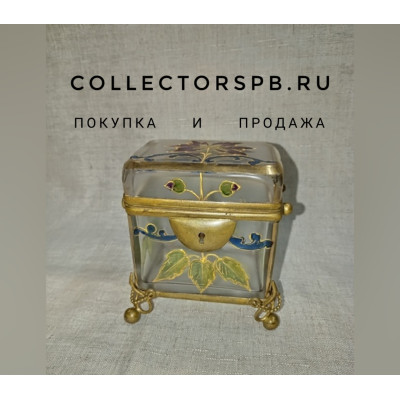 Старинная Шкатулка. Стекло, бронза, роспись. 19 век. 