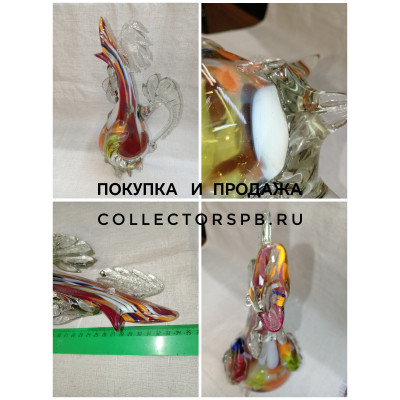 Графин, кувшин, штоф Петух. Цветное гутное стекло. СССР. 
