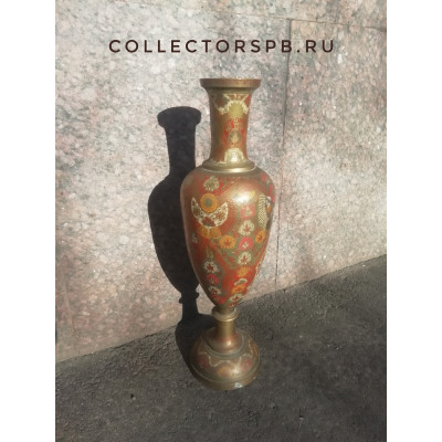 Большая напольная интерьерная ваза. Металл латунь, роспись. Индия. Советский период. h=61 см 