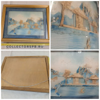 Картина, настенное панно в смешанной технике: живопись + аппликация + резьба.  Пробковое дерево.  Старый Китай.