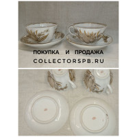 Чайная пара (чашка и блюдце) из сервиза Март.  Фарфор ЛФЗ СССР. Позолота.