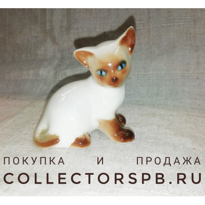 Статуэтка "Сиамский котенок" (кот, кошка). Фарфор ЛФЗ СССР. 