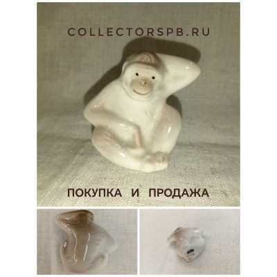 Статуэтка Обезьянка. Фарфор ЛФЗ СССР. Высота: 5,3 см. В отличном состоянии. 