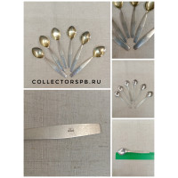 Чайные ложки 6 штук. Мельхиор, посеребрение, позолота. Прибалтика СССР. 9TJM. Длина: 14 см.