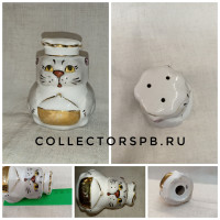 Солонка, перечница "Повар Кот". В золотом фартуке. Фарфор Вербилки. 